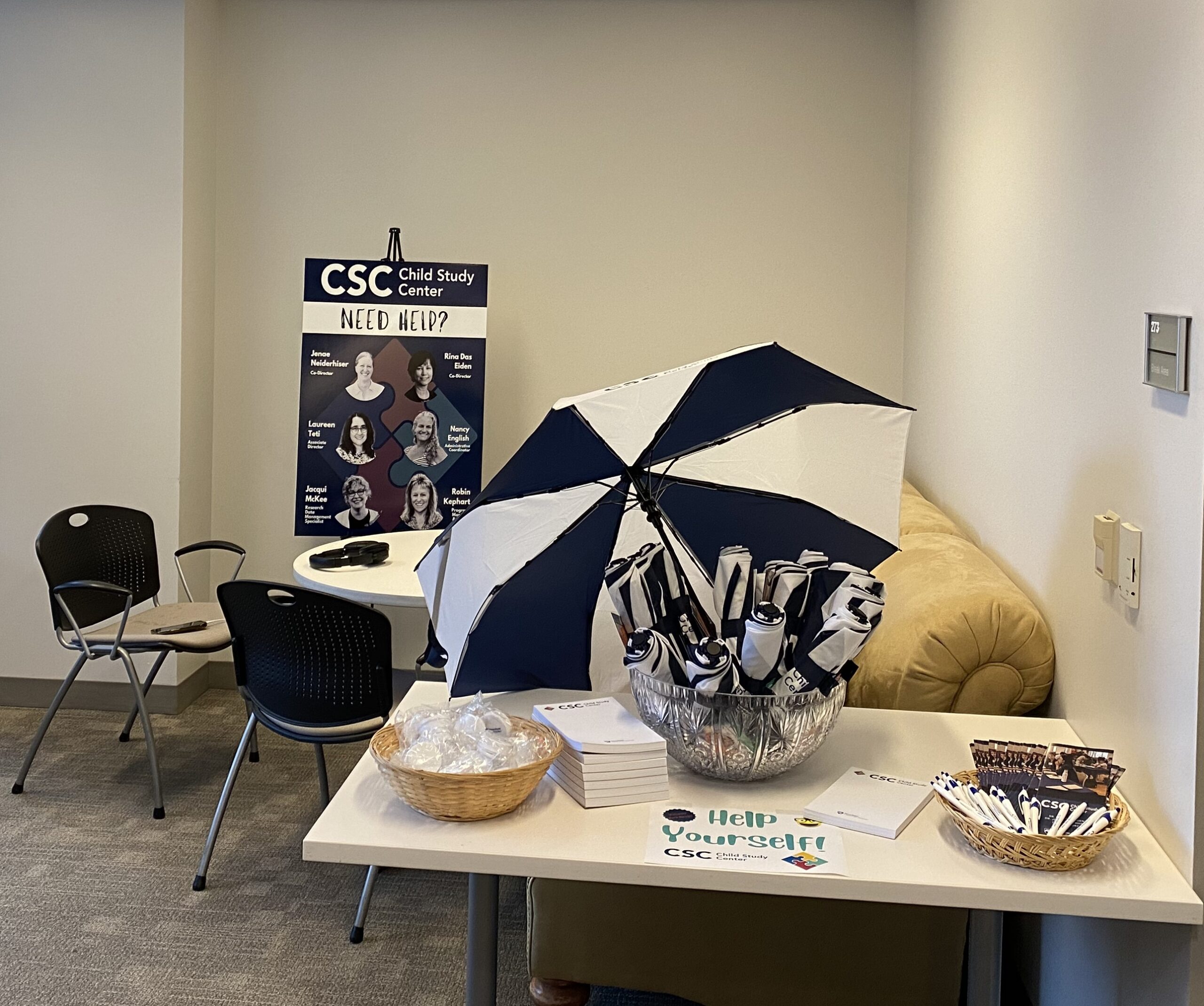 Table with CSC swag display